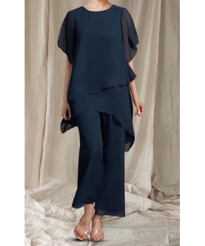 2 Pieces Mother of The Bride Dresses Pant Suits Chiffon Formal Evening Dress Long Gown Wedding Guest Dresses Dusty Blue $34.4...