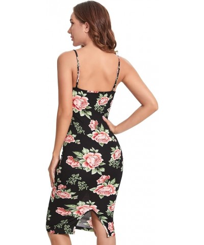 Women's Floral Print Split Bodycon Dress Cami Midi Dress Red Green Black $10.00 Dresses