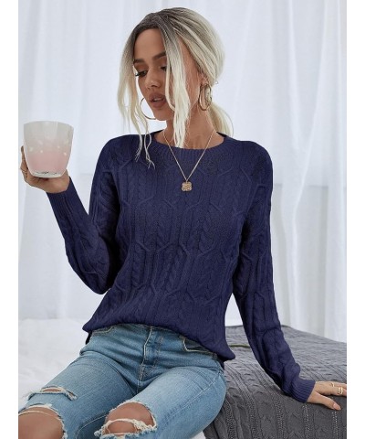 Cable Knit Drop Shoulder Sweater (Color : Lilac Purple, Size : Medium) Medium Navy Blue $20.26 Sweaters