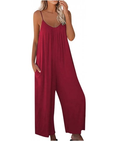 Jumpsuits for Women Dressy Spaghetti Strap Wide Leg Jumpsuits Loose Overalls Long Pants Romper Jumpsuit with Pockets 2024 B-r...