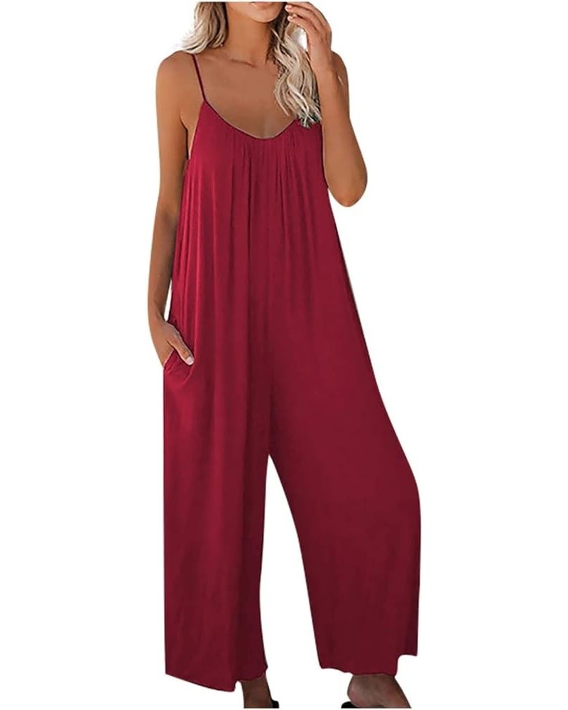 Jumpsuits for Women Dressy Spaghetti Strap Wide Leg Jumpsuits Loose Overalls Long Pants Romper Jumpsuit with Pockets 2024 B-r...