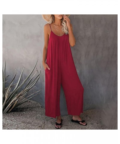 Jumpsuits for Women Dressy Spaghetti Strap Wide Leg Jumpsuits Loose Overalls Long Pants Romper Jumpsuit with Pockets 2024 B-r...