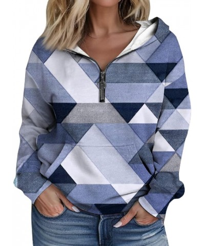 Womens Fashion Quarter Zip Outfits Clothes Half Zip Print Hoodies Cropped Tops Fleece Long Sleeve Sweatshirts 6-blue $12.46 H...