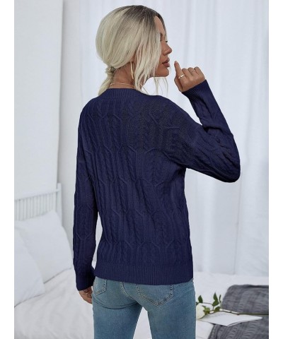 Cable Knit Drop Shoulder Sweater (Color : Lilac Purple, Size : Medium) Medium Navy Blue $20.26 Sweaters