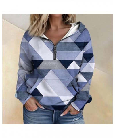 Womens Fashion Quarter Zip Outfits Clothes Half Zip Print Hoodies Cropped Tops Fleece Long Sleeve Sweatshirts 6-blue $12.46 H...