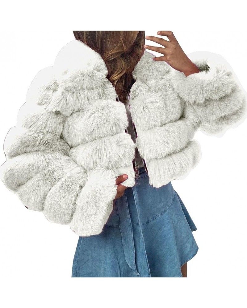 Faux Fur Coat Women Cropped Winter Coats Fleece Fuzzy Sherpa Jacket Warm Hooded Jackets Plus Size Fashion Outerwear 01-white ...