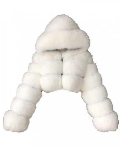 Faux Fur Coat Women Cropped Winter Coats Fleece Fuzzy Sherpa Jacket Warm Hooded Jackets Plus Size Fashion Outerwear 01-white ...