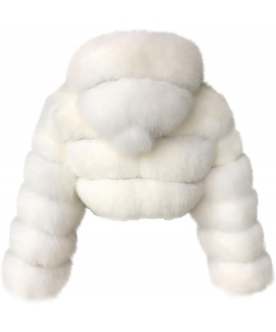 Faux Fur Coat Women Cropped Winter Coats Fleece Fuzzy Sherpa Jacket Warm Hooded Jackets Plus Size Fashion Outerwear 01-white ...