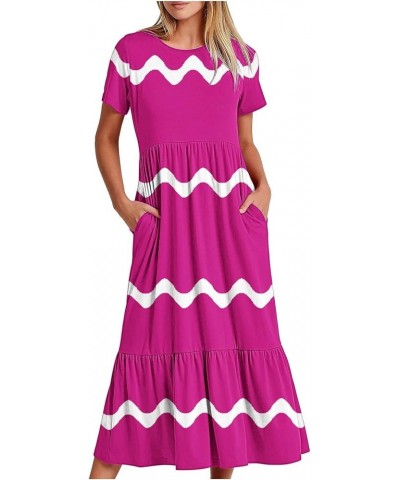 Maxi Summer Dresses for Women 2024 Vacation Trendy Short Sleeve Sundresses Casual Beach Dress Ruffle Flowy Dress 23-hot Pink ...