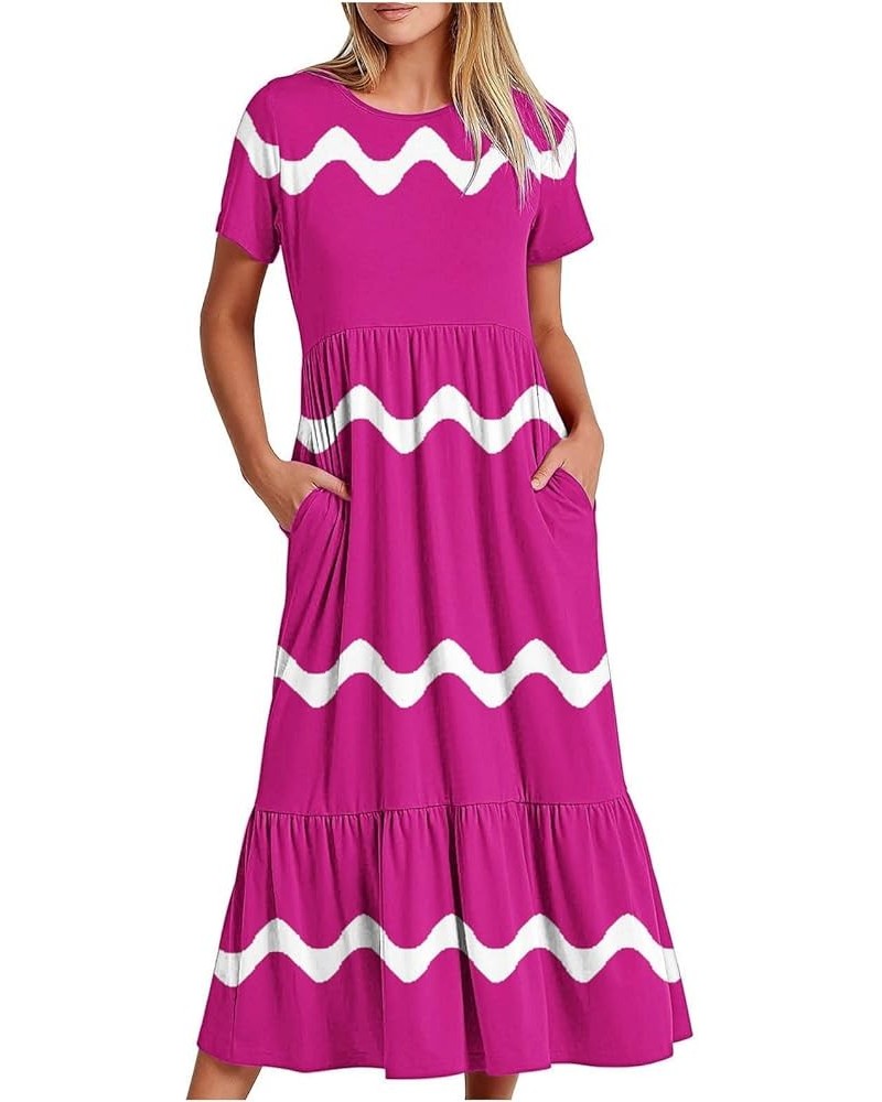 Maxi Summer Dresses for Women 2024 Vacation Trendy Short Sleeve Sundresses Casual Beach Dress Ruffle Flowy Dress 23-hot Pink ...