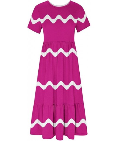 Maxi Summer Dresses for Women 2024 Vacation Trendy Short Sleeve Sundresses Casual Beach Dress Ruffle Flowy Dress 23-hot Pink ...