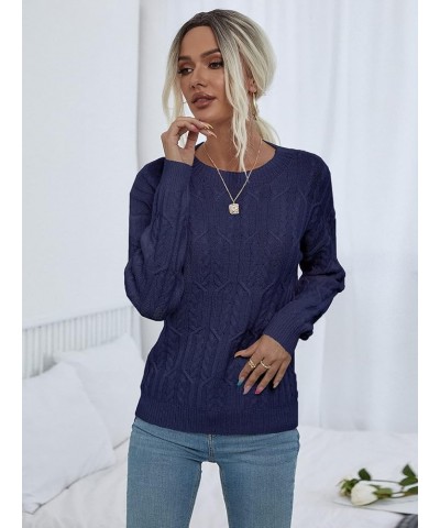 Cable Knit Drop Shoulder Sweater (Color : Lilac Purple, Size : Medium) Medium Navy Blue $20.26 Sweaters