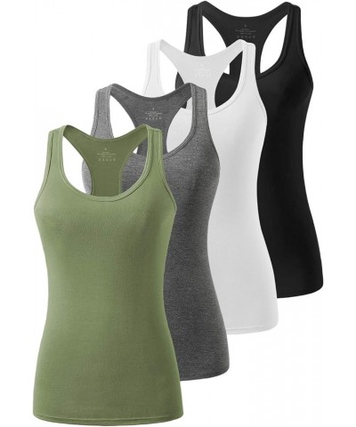 Racerback Workout Tank top for Women Activewear Running top Yoga 4 Pack Black/White/Grey/Army Green $17.04 Activewear