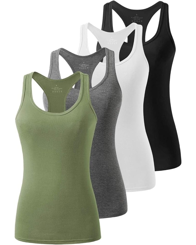 Racerback Workout Tank top for Women Activewear Running top Yoga 4 Pack Black/White/Grey/Army Green $17.04 Activewear