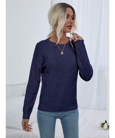 Cable Knit Drop Shoulder Sweater (Color : Lilac Purple, Size : Medium) Medium Navy Blue $20.26 Sweaters