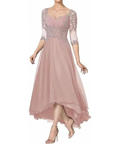 Mother of The Bride Dress for Wedding Lace Appliques 3/4 Sleeve Tea Length Chiffon Evening Prom Gown for Women Dusty Rose $34...