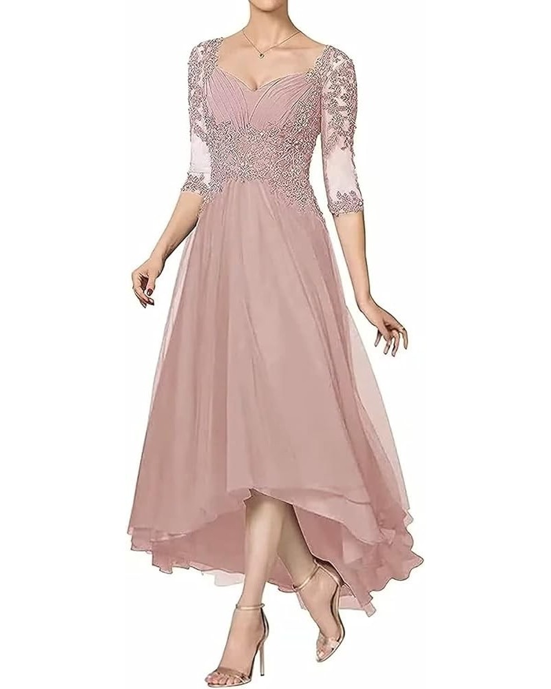 Mother of The Bride Dress for Wedding Lace Appliques 3/4 Sleeve Tea Length Chiffon Evening Prom Gown for Women Dusty Rose $34...