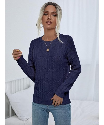 Cable Knit Drop Shoulder Sweater (Color : Lilac Purple, Size : Medium) Medium Navy Blue $20.26 Sweaters