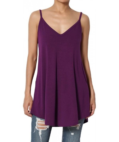 Women's Scoop V Neck Stretch Draped Jersey Flared Camisole Tunic Top Dark Plum $9.50 Tanks