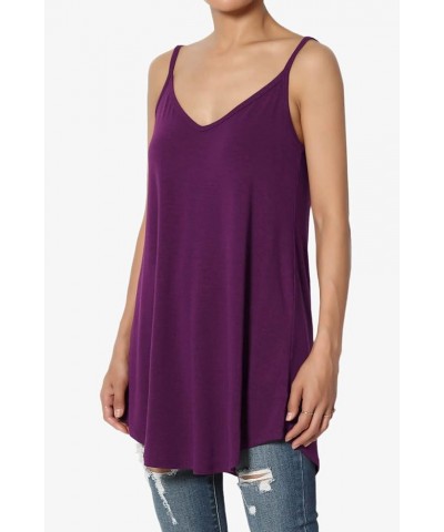 Women's Scoop V Neck Stretch Draped Jersey Flared Camisole Tunic Top Dark Plum $9.50 Tanks