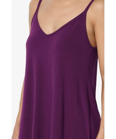 Women's Scoop V Neck Stretch Draped Jersey Flared Camisole Tunic Top Dark Plum $9.50 Tanks