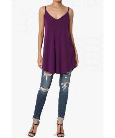 Women's Scoop V Neck Stretch Draped Jersey Flared Camisole Tunic Top Dark Plum $9.50 Tanks