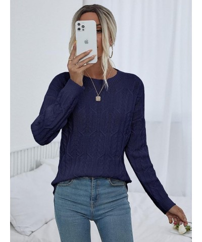 Cable Knit Drop Shoulder Sweater (Color : Lilac Purple, Size : Medium) Medium Navy Blue $20.26 Sweaters