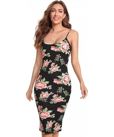 Women's Floral Print Split Bodycon Dress Cami Midi Dress Red Green Black $10.00 Dresses