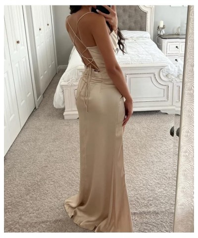 Women's Halter Prom Dresses Long 2023 Slit Satin Ruched Evening Formal Party Gown Emerald Green $35.09 Dresses