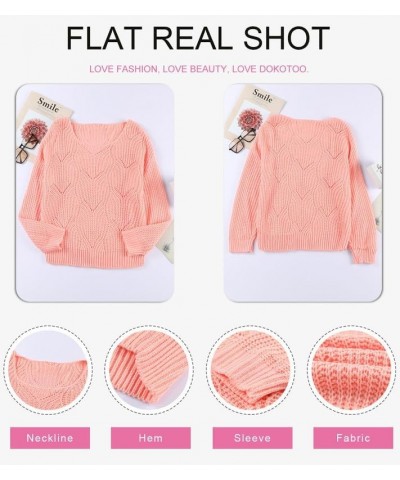 Womens 2023 Cute Elegant Soft Crewneck Long Sleeve Hollow Cable Knit Pullover Sweaters Pink $24.29 Sweaters