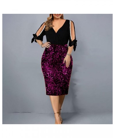 Women's Maxi Dress Large Size Sequin Mesh 5 Minutes Sleeve Waist Dress Sequined Neck Dress Strapless Summer Purple $11.55 Dre...