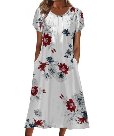 Tshirt Dress for Women 2024 Casual Plus Size Summer Midi Dress Boho Floral Print Loose Flowy Long Dresses with Pockets 03 Red...