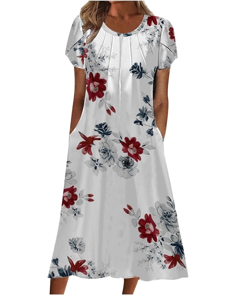 Tshirt Dress for Women 2024 Casual Plus Size Summer Midi Dress Boho Floral Print Loose Flowy Long Dresses with Pockets 03 Red...