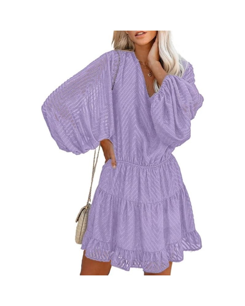 Womens Summer Spring V Neck Ruffle Chiffon Elegant Empire Waist Mini Short Swing Skater Dresses 3 Purple $20.10 Dresses