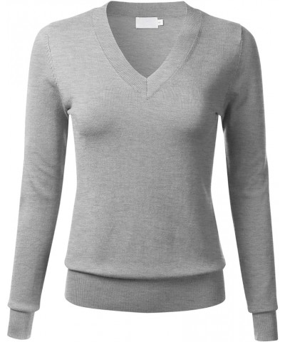 Women's Soft Basic Thick V-Neck Pullover Long Sleeve Knit Sweater (S-XL) Fc645_heathergrey $17.75 Sweaters