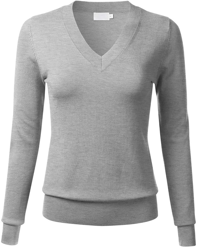 Women's Soft Basic Thick V-Neck Pullover Long Sleeve Knit Sweater (S-XL) Fc645_heathergrey $17.75 Sweaters