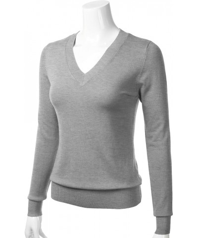 Women's Soft Basic Thick V-Neck Pullover Long Sleeve Knit Sweater (S-XL) Fc645_heathergrey $17.75 Sweaters