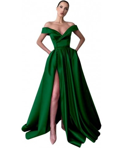 Women's Off The Shoulder Prom Dresses Long Ball Gowns Backless Slit Formal Evening Party Dress with Pockets Emerald Green $36...