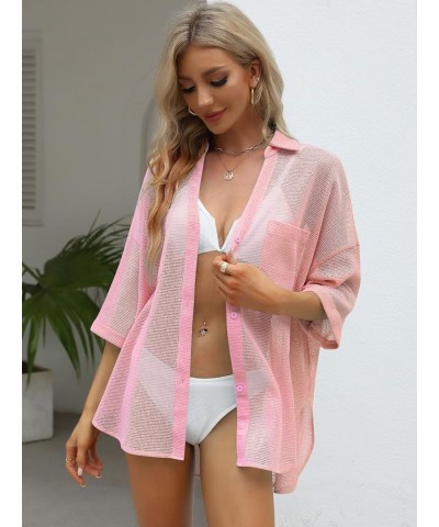 Women's Cover Up Shirt Open Front Lightweight 2023 Summer Beach Swimsuit Button Down Bathing Suit Coverup Light Pink $11.43 S...