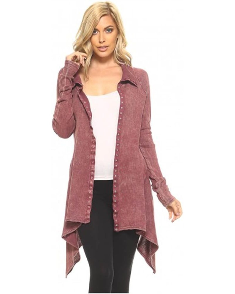 Sugar Rock Women Cardigan Button Front Shark Bite Tie Dye Mineral Wash, Teal, Burgundy, Black, Brown. Burgundy $21.73 Sweaters