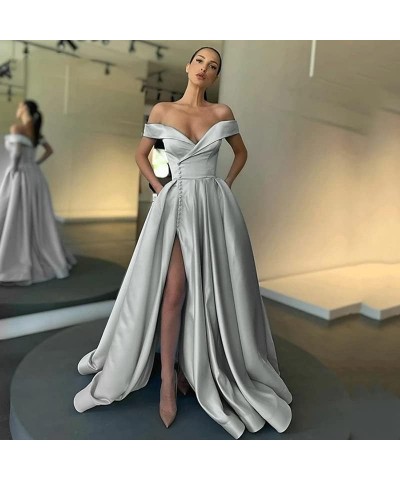 Women's Off The Shoulder Prom Dresses Long Ball Gowns Backless Slit Formal Evening Party Dress with Pockets Emerald Green $36...