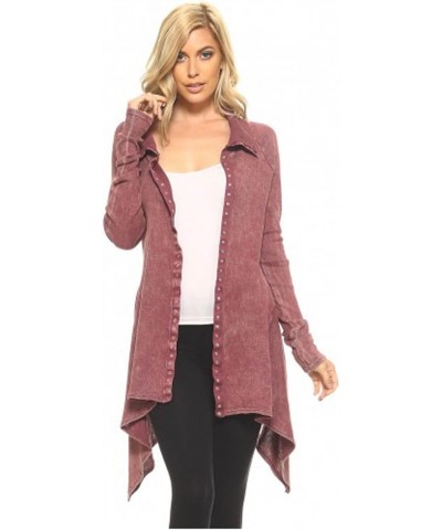 Sugar Rock Women Cardigan Button Front Shark Bite Tie Dye Mineral Wash, Teal, Burgundy, Black, Brown. Burgundy $21.73 Sweaters