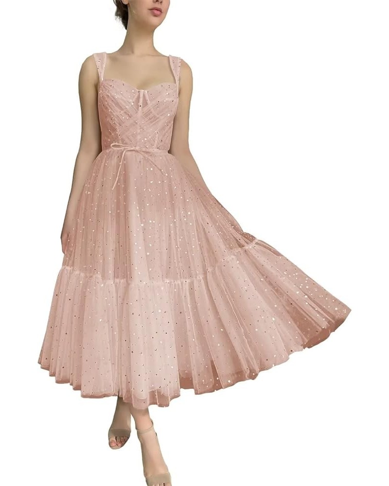 Sparkly Starry Tulle Prom Dresses Women's A Line Homecoming Dresses Formal Evening Gowns for Teens Flesh Pink $35.74 Dresses