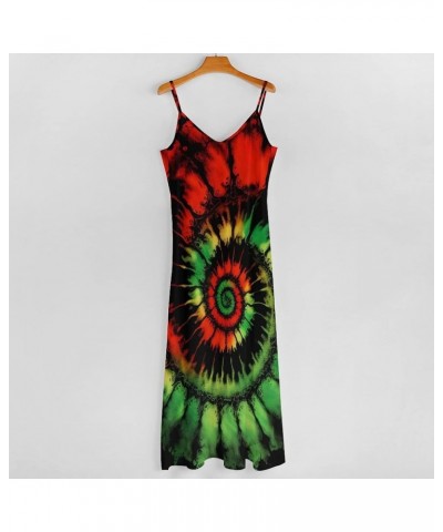 Women's Tie Dye Style Strap Maxi Dress Spiral Streak Printed Beach Dress Green $14.88 Dresses