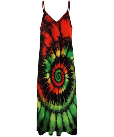 Women's Tie Dye Style Strap Maxi Dress Spiral Streak Printed Beach Dress Green $14.88 Dresses