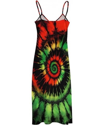 Women's Tie Dye Style Strap Maxi Dress Spiral Streak Printed Beach Dress Green $14.88 Dresses