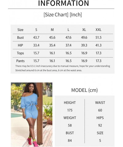 2 Piece Outfits for Women 3/4 Sleeve Off Shoulder Summer Tracksuits Tie up Top Biker Short Sets Clubwear 99-blue $15.50 Activ...