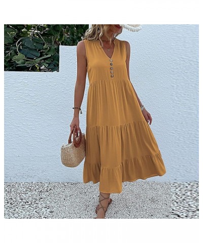 Womens Summer Casual Dresses Sleeveless Button Down Loose Beach Long Maxi Dress V Neck Ruffle Flowy Dresses A11-yellow $11.41...