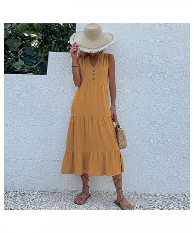 Womens Summer Casual Dresses Sleeveless Button Down Loose Beach Long Maxi Dress V Neck Ruffle Flowy Dresses A11-yellow $11.41...