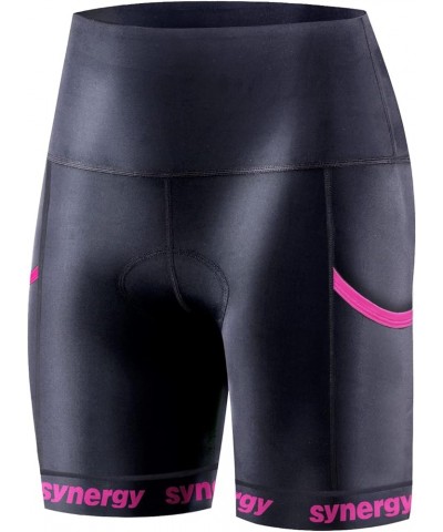 Women's Tri Shorts Wide Band W/ Silicone Gripper - Black/Hot Pink $36.73 Activewear